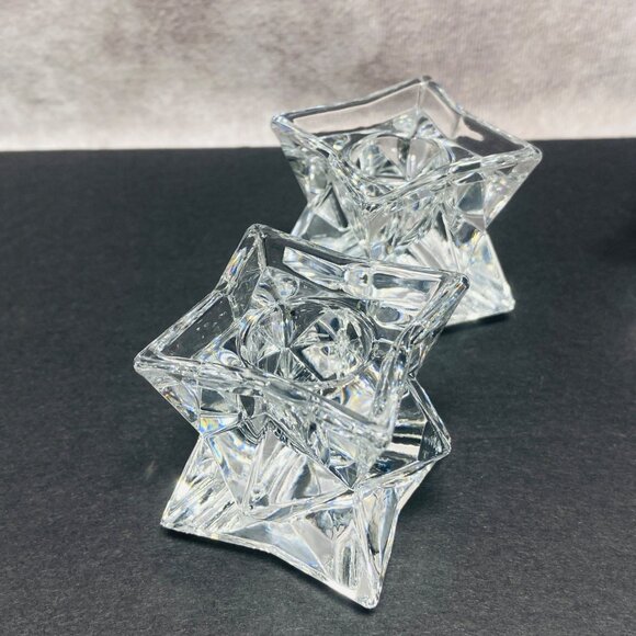 Set Of 4 Star-Shaped Clear Crystal Glass Taper Candle Holders - Picture 5 of 8